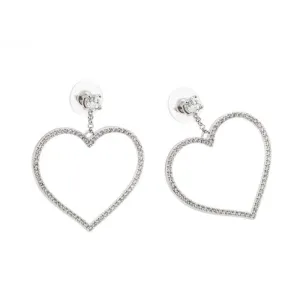 Clearance-Silver 925 Rhodium Plated Heart CZ Dangling Earrings - STE00511