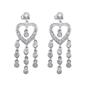 Clearance-Silver 925 Rhodium Plated Heart CZ Three Strand Dangling Earrings - STE00169
