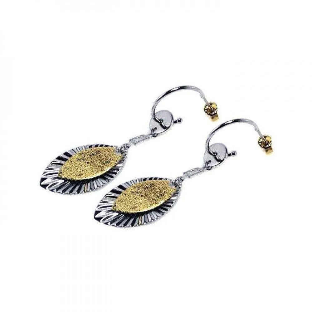 Clearance-Silver 925 Rhodium Plated Marquis Sterling Gold Rhodium Plated Marquis CZ Round Hook Earrings - STE00232