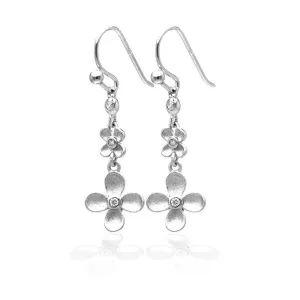 Clearance-Silver 925 Rhodium Plated Matte Finish Hanging Clover Earrings - STE00742