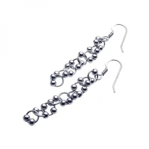 Clearance-Silver 925 Rhodium Plated Multi Ball Round Dangling Hook Earrings - STE00931