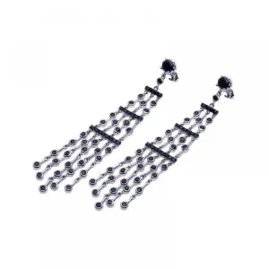Clearance-Silver 925 Rhodium Plated Multiple Black CZ Chandelier Dangling Earrings - STE00549