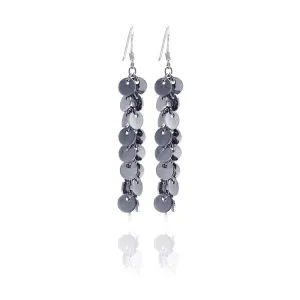 Clearance-Silver 925 Rhodium Plated Multiple Flat Circle CZ Dangling Hook Earrings - STE00193
