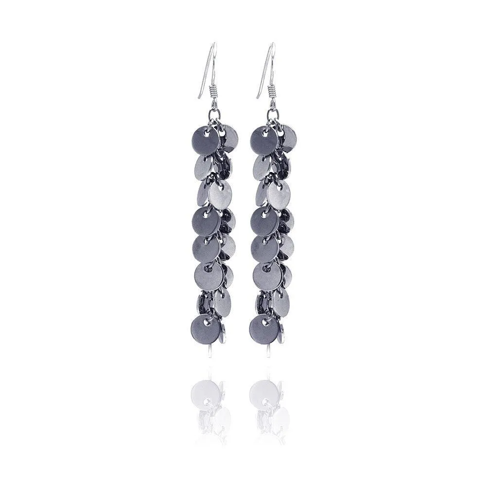 Clearance-Silver 925 Rhodium Plated Multiple Flat Circle CZ Dangling Hook Earrings - STE00193