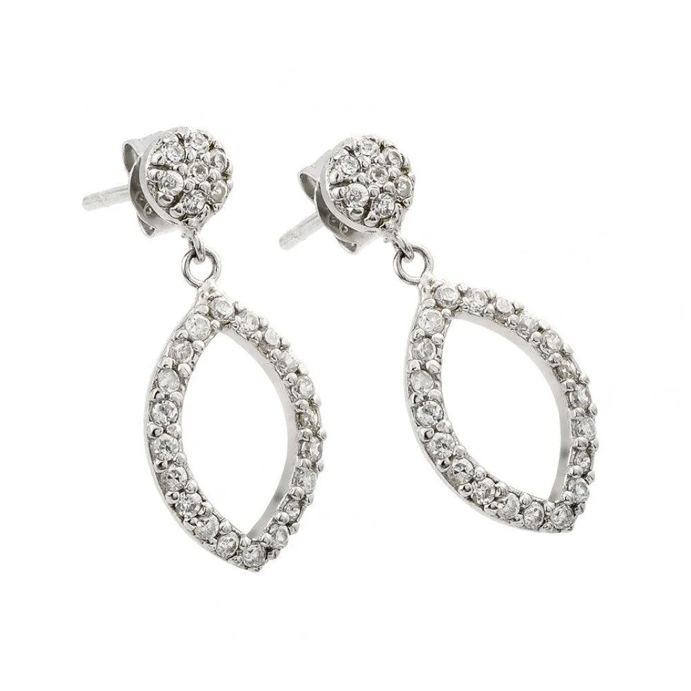 Clearance-Silver 925 Rhodium Plated Open Marquise CZ Dangling Earrings - STE00517