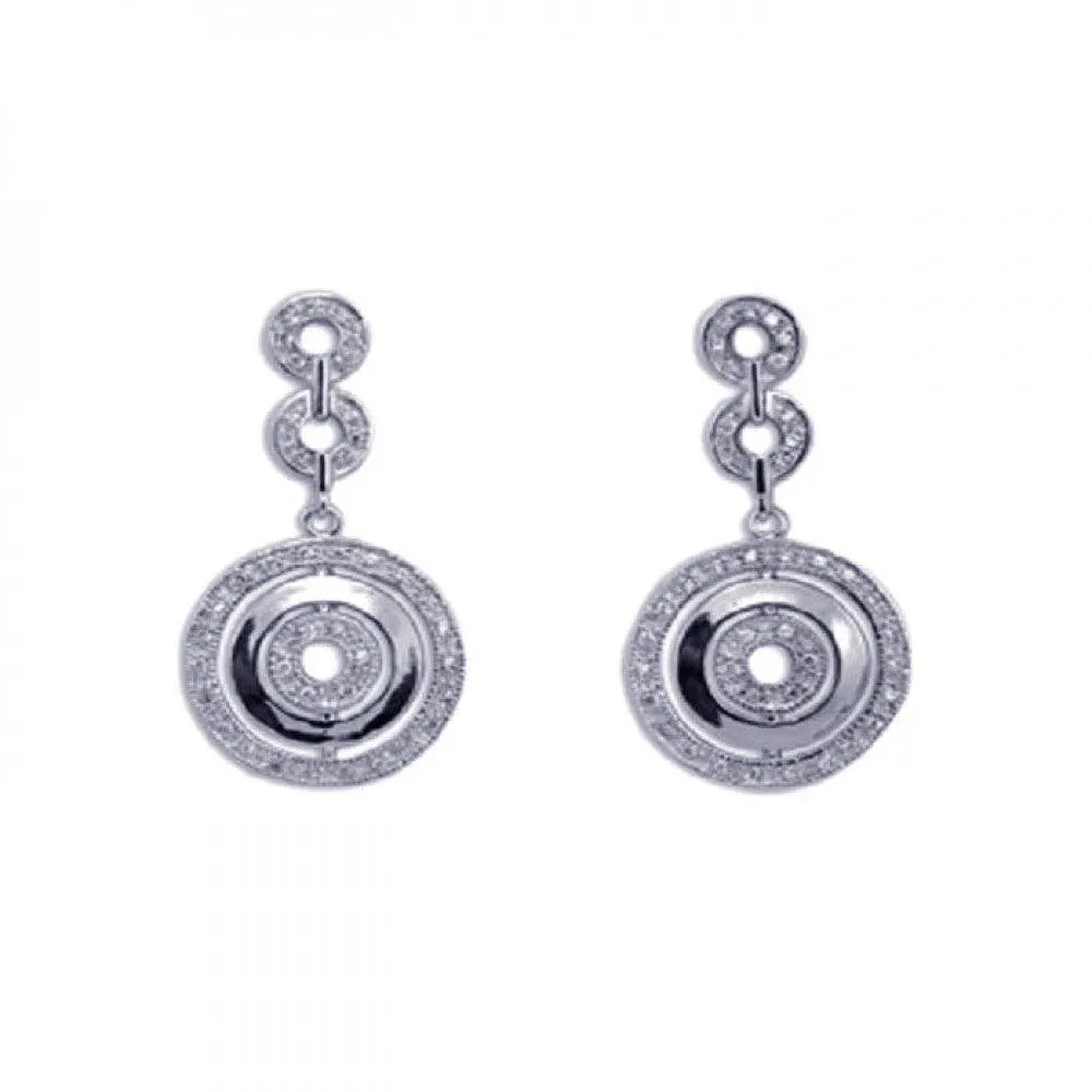 Clearance-Silver 925 Rhodium Plated Round CZ Dangling Earrings - STE00088