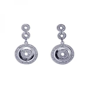 Clearance-Silver 925 Rhodium Plated Round CZ Dangling Earrings - STE00088