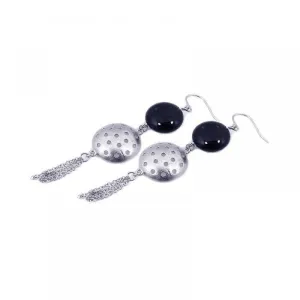 Clearance-Silver 925 Rhodium Plated Round Half Golf Ball CZ Dangling Wire Multi Strand Hook Earrings - STE00535