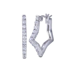 Clearance-Silver 925 Rhodium Plated Star CZ Hoop Earrings - STE00135