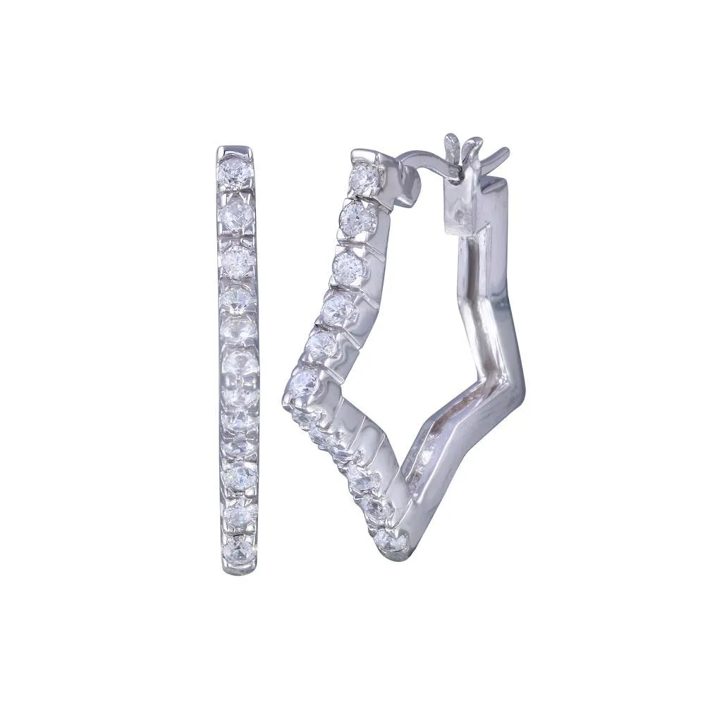 Clearance-Silver 925 Rhodium Plated Star CZ Hoop Earrings - STE00135
