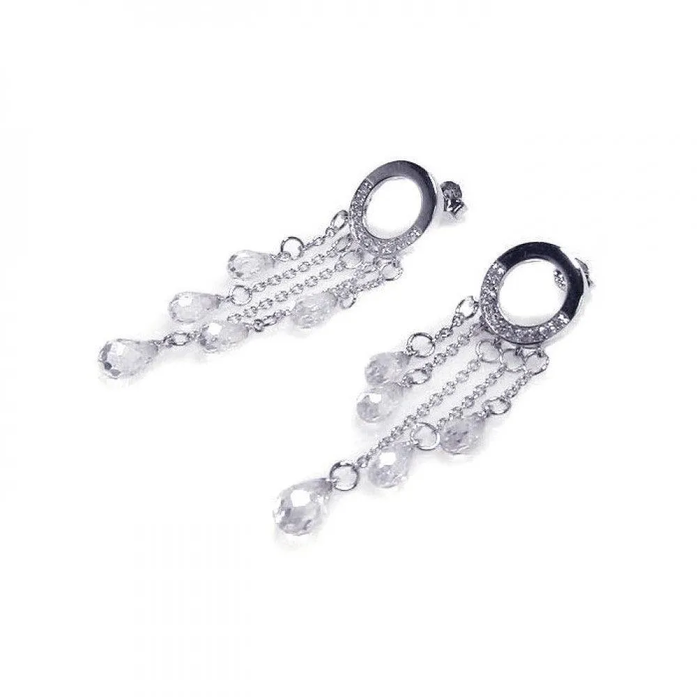 Clearance-Silver 925 Rhodium Plated Tear Drop CZ Wire Dangling Earrings - STE00056