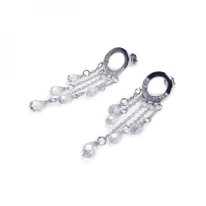 Clearance-Silver 925 Rhodium Plated Tear Drop CZ Wire Dangling Earrings - STE00056