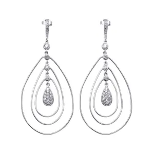 Clearance-Silver 925 Rhodium Plated Teardrop CZ Wire Dangling Chandelier Earrings - STE00573