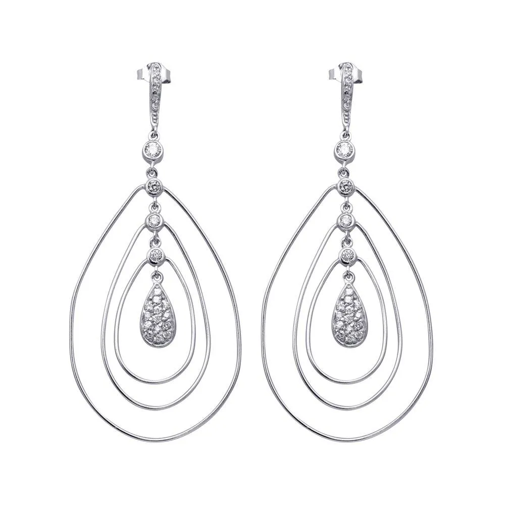 Clearance-Silver 925 Rhodium Plated Teardrop CZ Wire Dangling Chandelier Earrings - STE00573