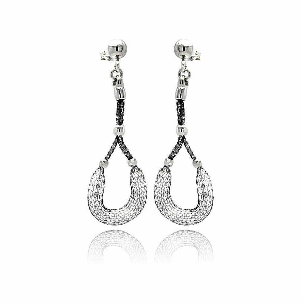 Clearance-Silver 925 Black Rhodium Plated Dangling Horse Shoe Design Mesh Stud Earrings - ITE00050BLK