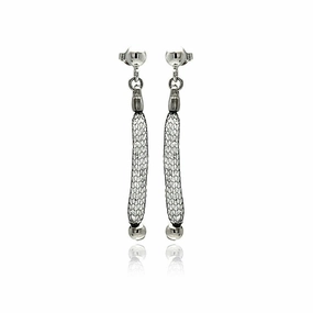 Clearance-Silver 925 Rhodium Plated Dangling Mesh Stud Earrings - ITE00046BLK
