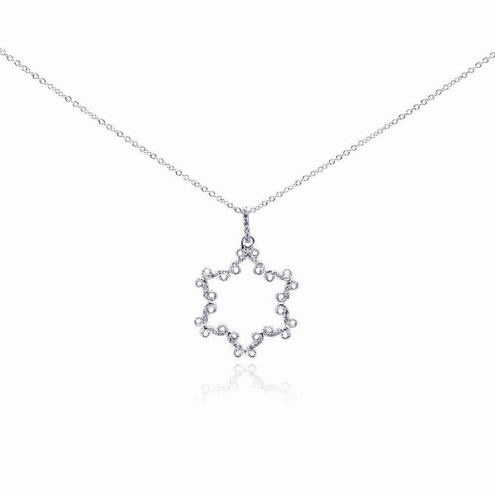 Clearance-Silver 925 Rhodium Plated Open Star CZ Necklace - BGP00290
