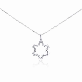 Clearance-Silver 925 Rhodium Plated Open Star CZ Necklace - BGP00290