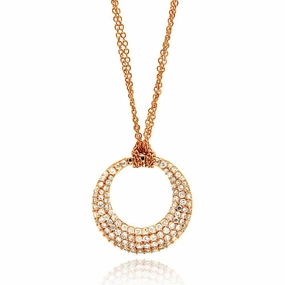 Clearance-Silver 925 Rose Gold Plated Clear CZ Circle Pendant Necklace - STP00631RGP