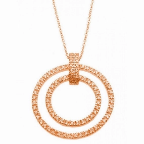 Clearance-Silver 925 Rose Gold Plated Clear CZ Double Circle Pendant Necklace - STP00920