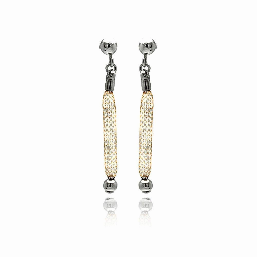 Clearance-Silver 925 Rose Gold Plated Dangling Mesh Stud Earrings - ITE00046RGP