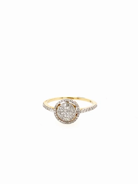 Cluster Diamond with Halo Yellow Gold