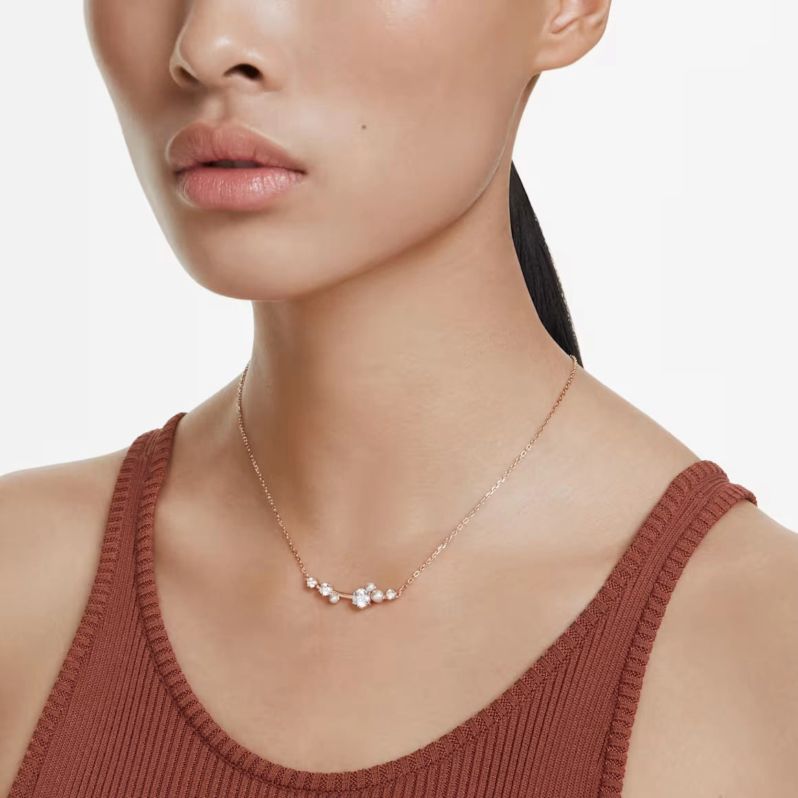 Constella Pearl & Round Cuts Rosegold Necklace