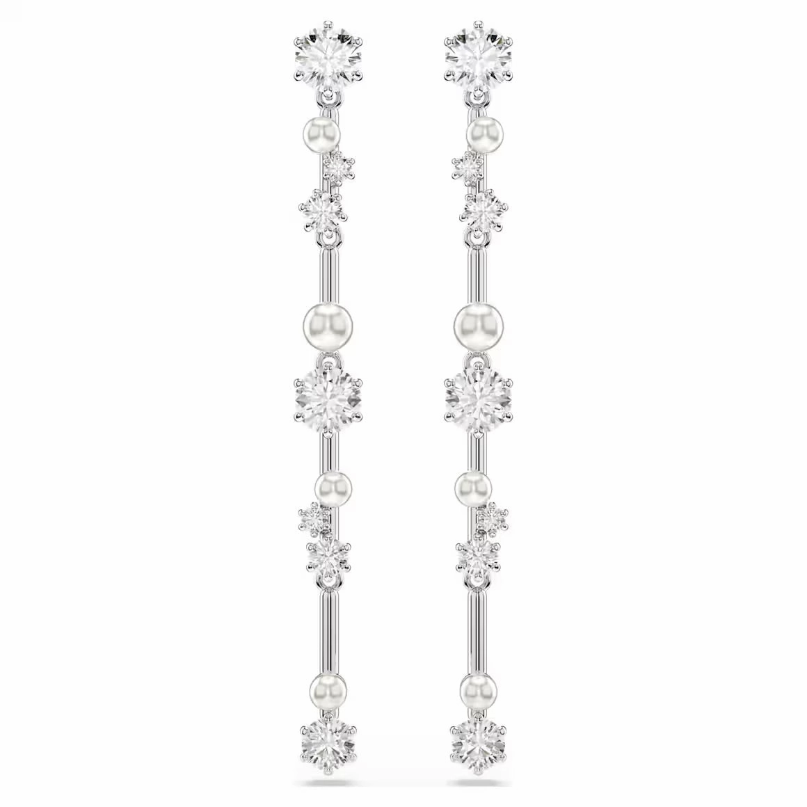 Constella Pearl & Round Cuts Silver Drop Earrings