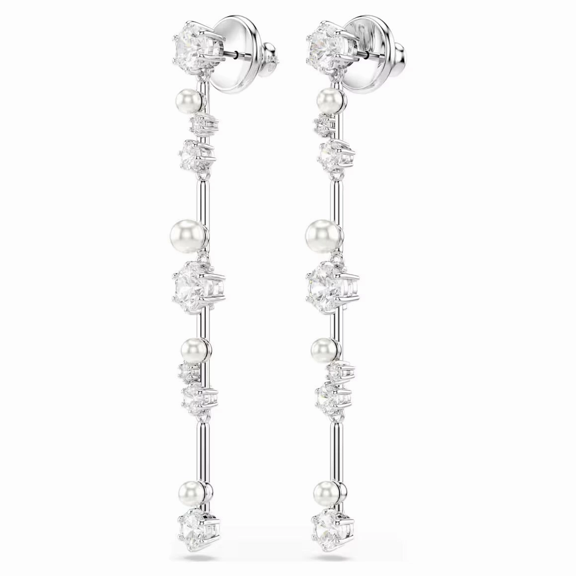 Constella Pearl & Round Cuts Silver Drop Earrings