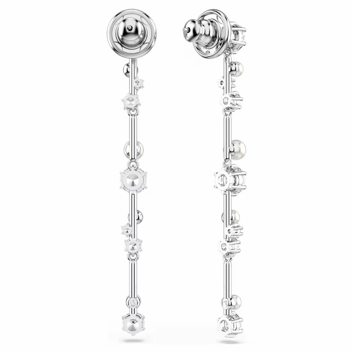 Constella Pearl & Round Cuts Silver Drop Earrings