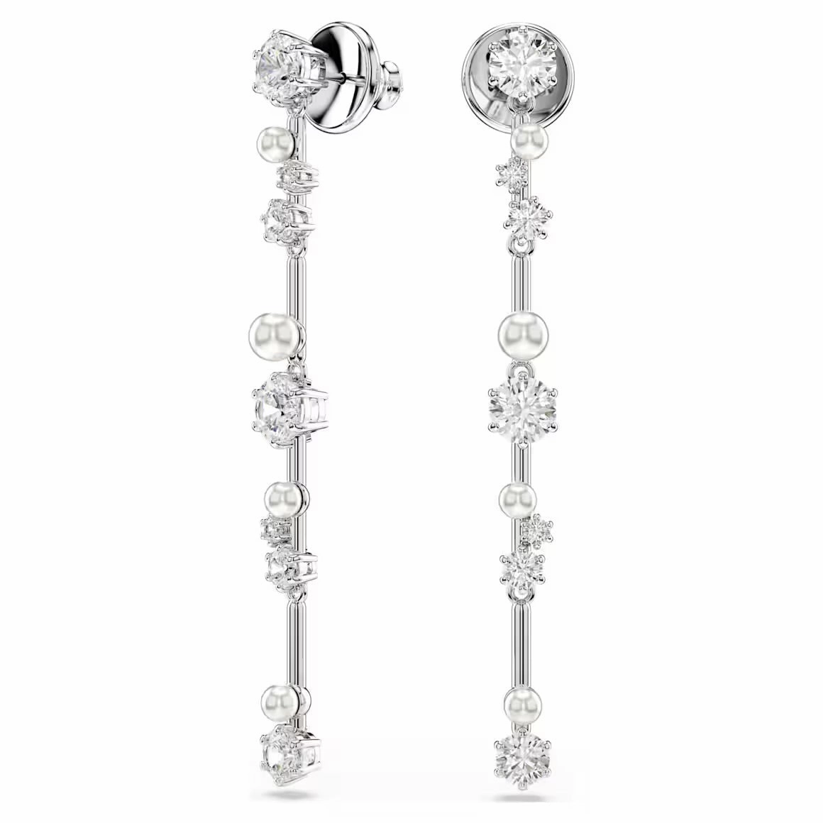 Constella Pearl & Round Cuts Silver Drop Earrings