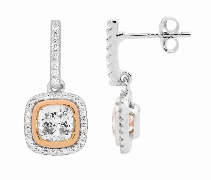 Cushion Cut CZ Halo Pendant & Earring