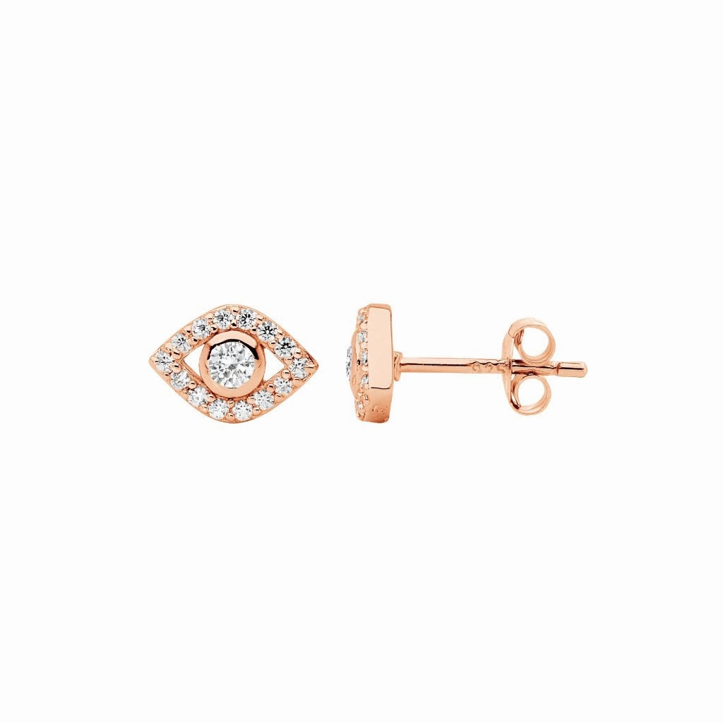 CZ Bezel Set Evil Eye Stud Earrings - 3 colours