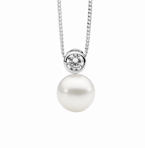 CZ Bezel Set Freshwater Pearl Pendant - 3 colours
