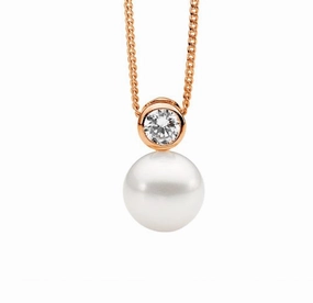 CZ Bezel Set Freshwater Pearl Pendant - 3 colours