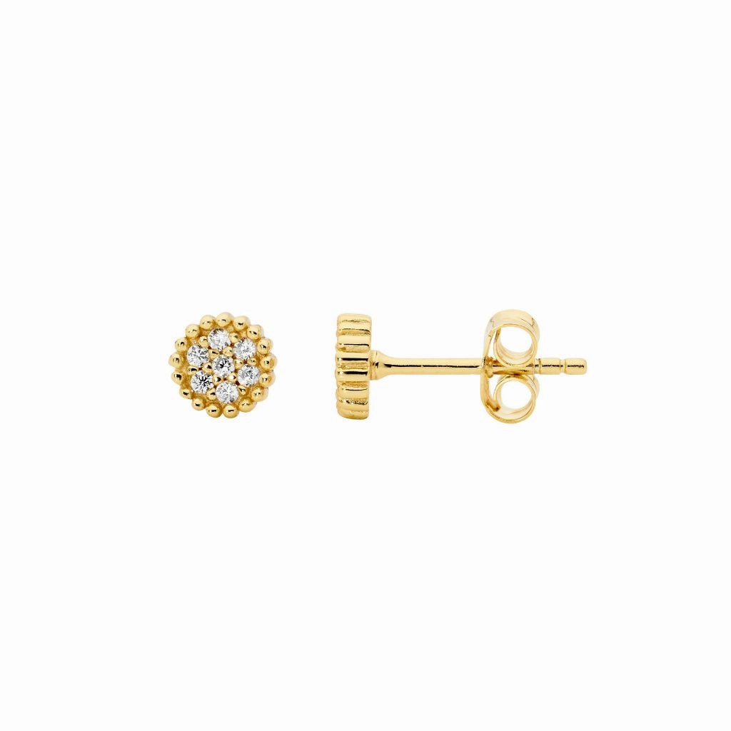 CZ Cluster Dotted Edge YGP Stud Earrings