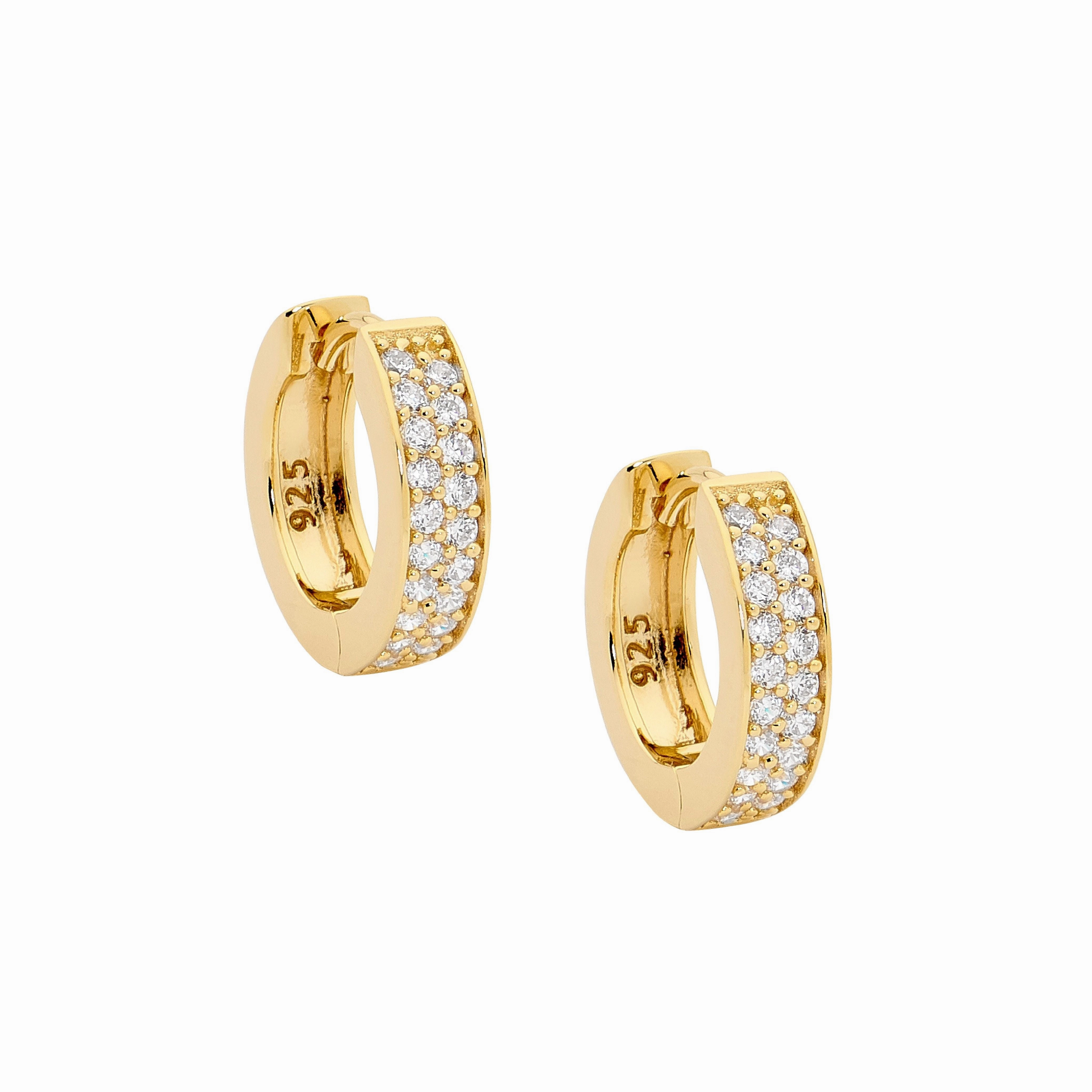 CZ Double Row Medium Huggie Earrings - 2 Colours