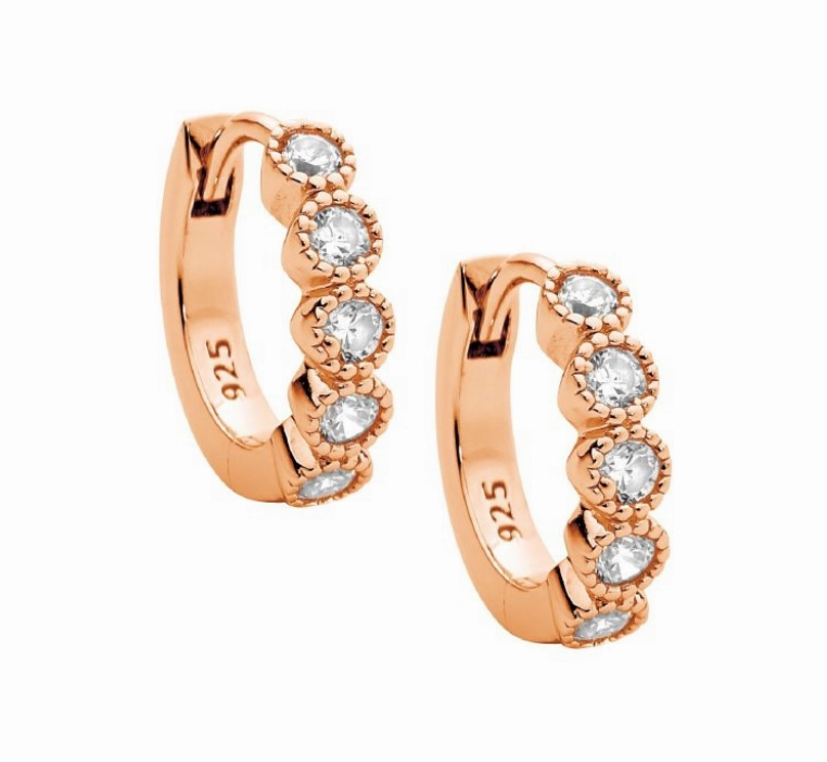CZ Plating Crown Set Rosegold Hoop Earrings