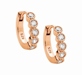 CZ Plating Crown Set Rosegold Hoop Earrings
