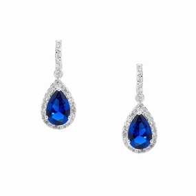 Dark Blue CZ Pear Drop with White CZ Surround - Pendant & Earring