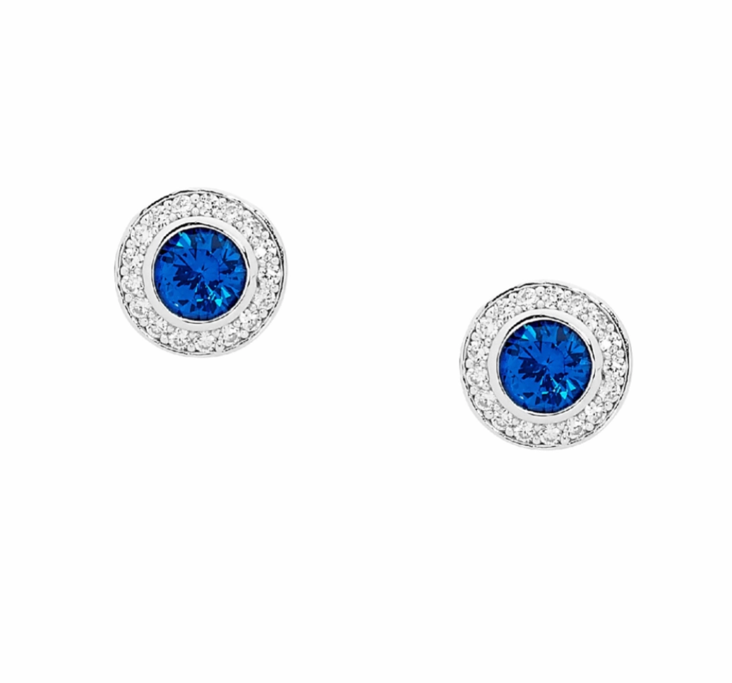 Dark Blue CZ with White CZ Claw Surroundings - Pendant & Earring