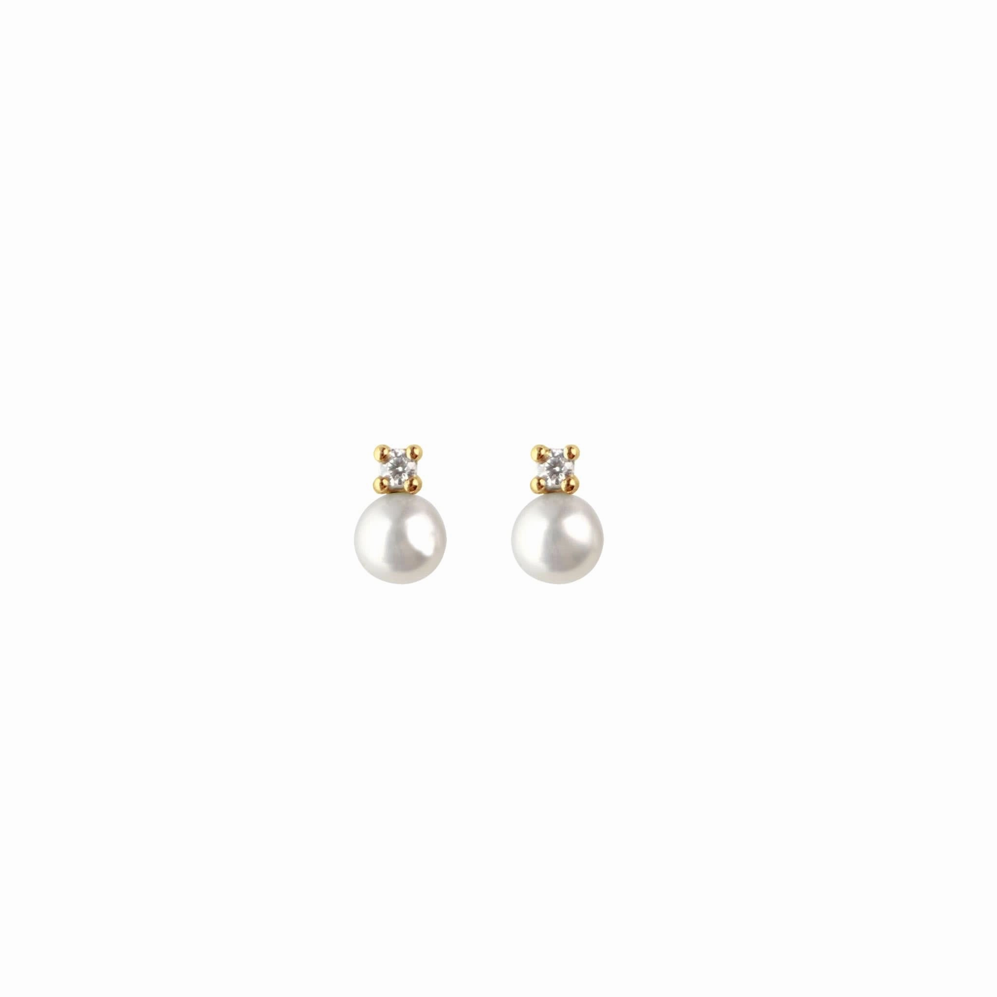 Dew 4mm Freshwater Pearl Gold Plate Zirconia Studs 3352GFPC