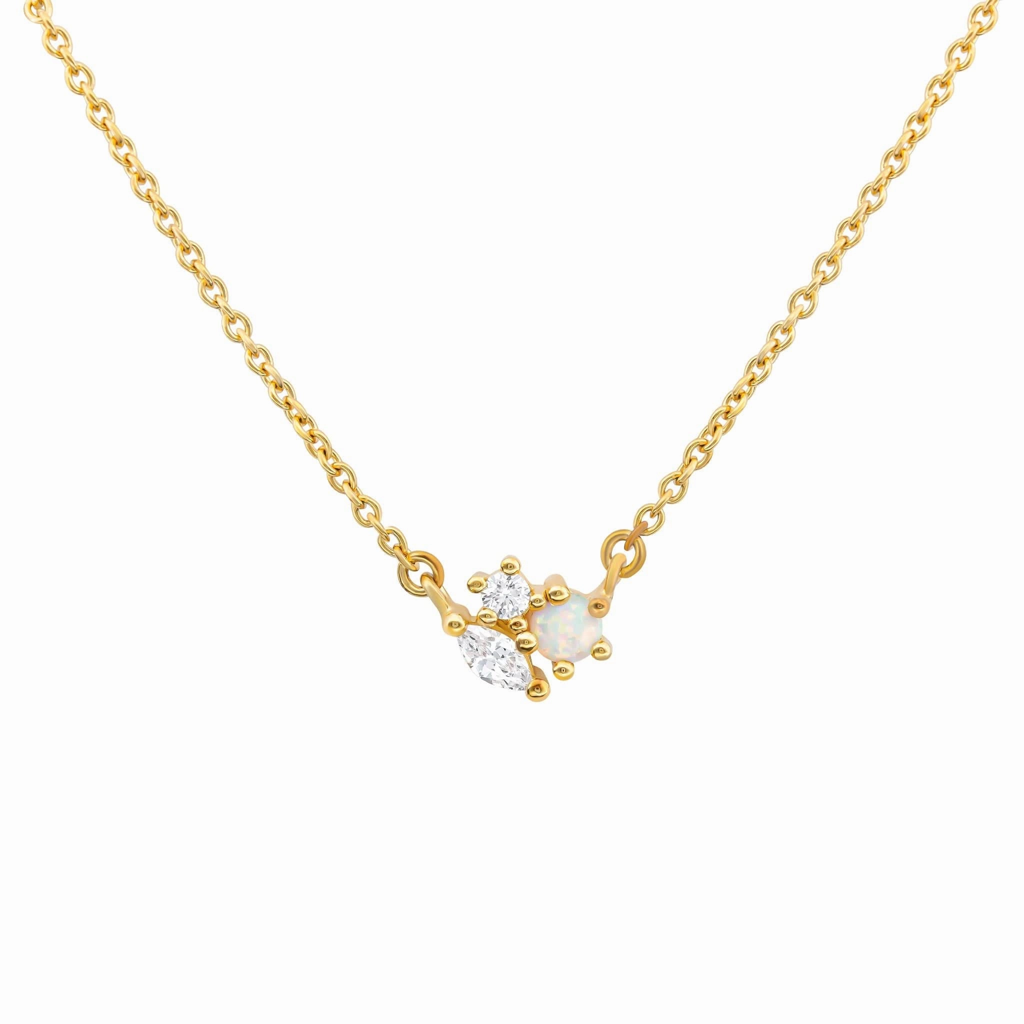 Dew Opal Gold Plate Zirconia Cluster 18" Necklace 9324GSOC
