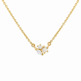 Dew Opal Gold Plate Zirconia Cluster 18" Necklace 9324GSOC
