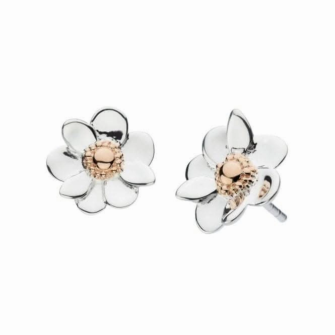 Dew Silver Anemone Flower With Rose Gold Plate Stud Earrings 4084RG024