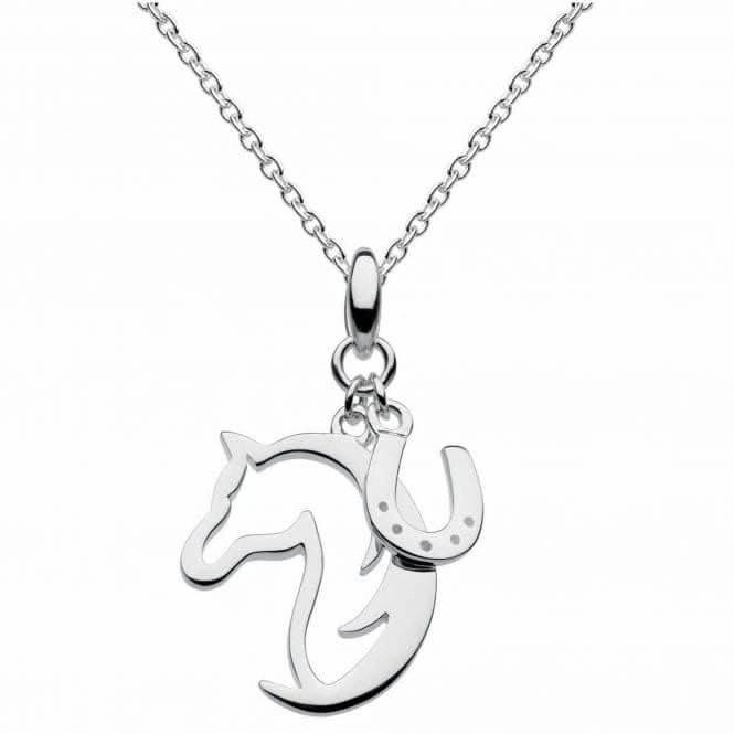 Dew Silver Dinky Hoofing Around Horse & Horseshoe Pendant 9474HP015