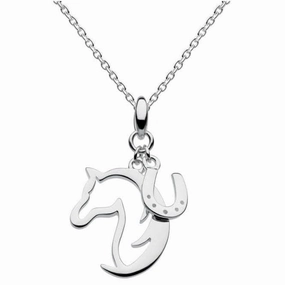 Dew Silver Dinky Hoofing Around Horse & Horseshoe Pendant 9474HP015