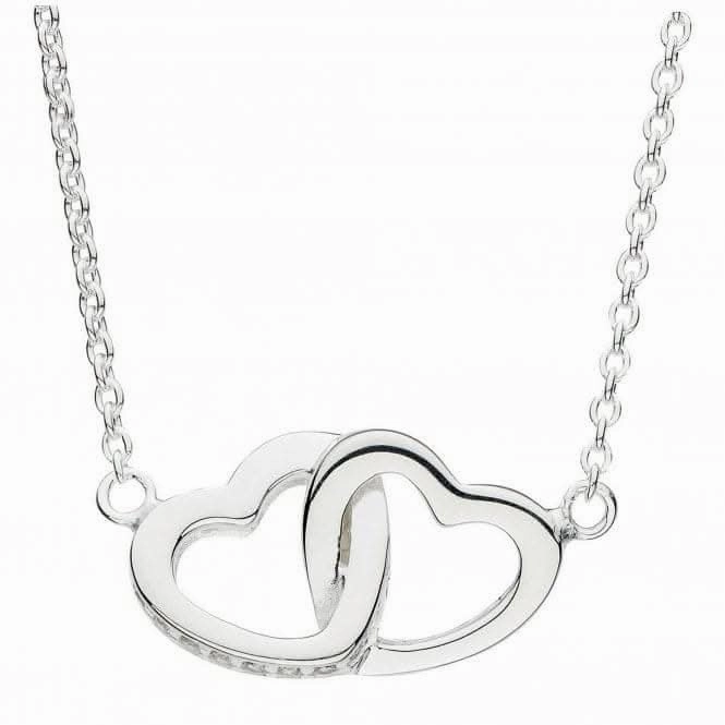 Dew Silver Double Linked Heart with Cubic Zirconia 18 Necklace 9072CZ024