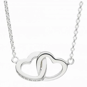 Dew Silver Double Linked Heart with Cubic Zirconia 18 Necklace 9072CZ024