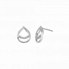 Dew Silver Double Open Teardrop Loop Cubic Zirconia Earrings 3515CZ018